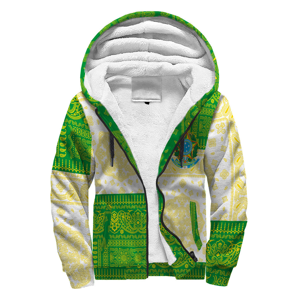 Brazil Sherpa Hoodie Flag And Paisley Basic Style 3