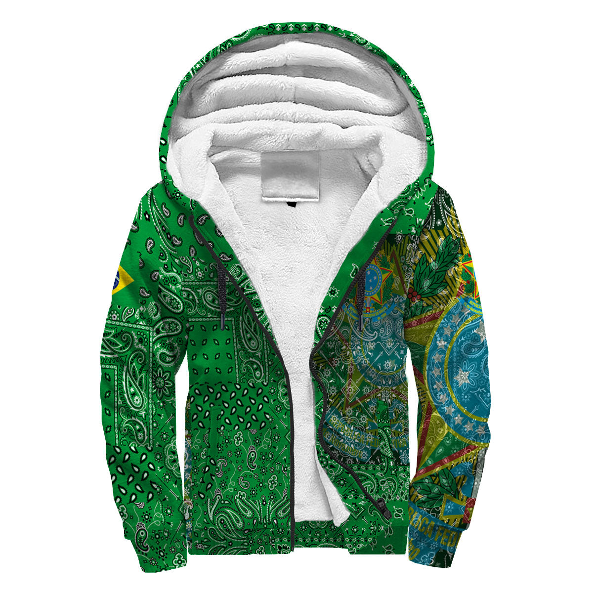 Brazil Sherpa Hoodie Paisley Flag And Skull Style 3