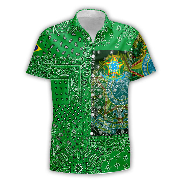 Brazil Short Sleeve Shirt Paisley Flag And Skull Style 1