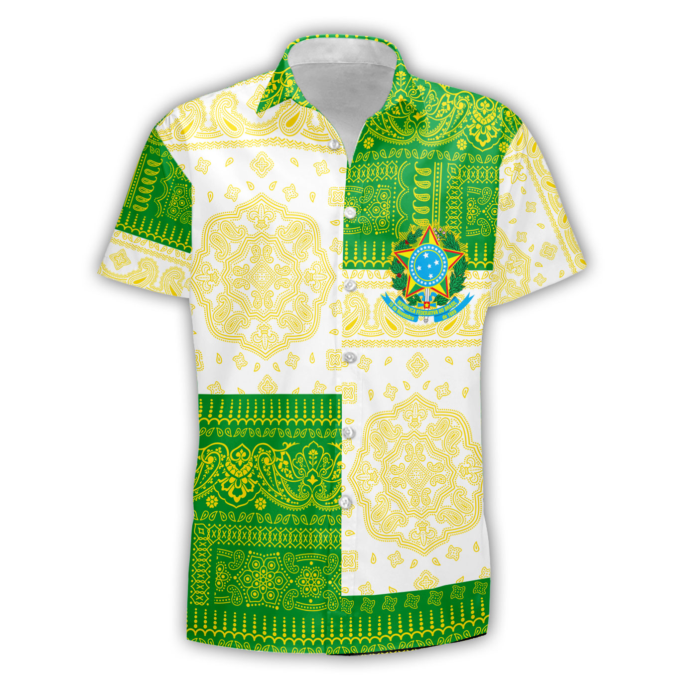 Brazil Short Sleeve Shirt Flag And Paisley Basic Style 2