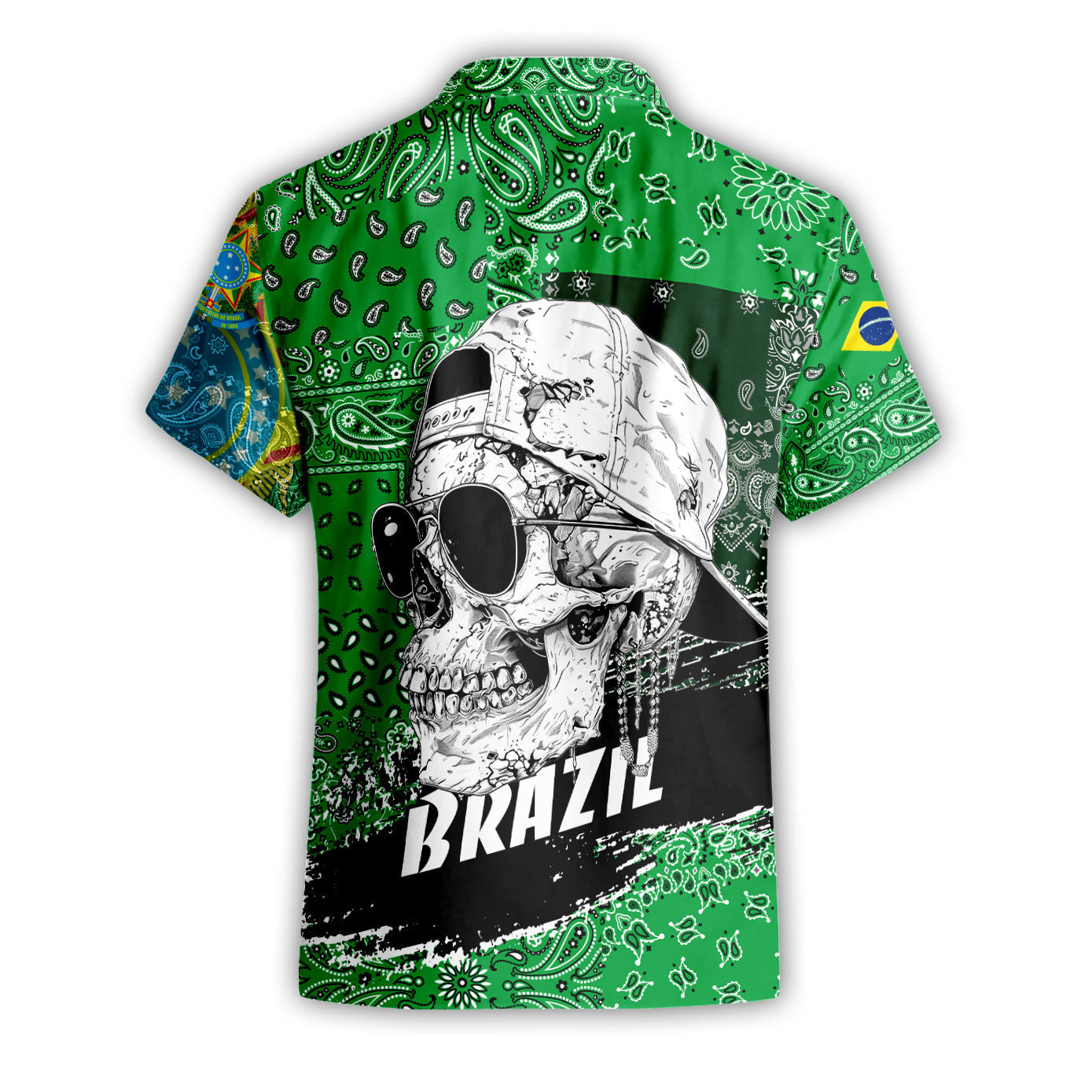 Brazil Short Sleeve Shirt Paisley Flag And Skull Style 2