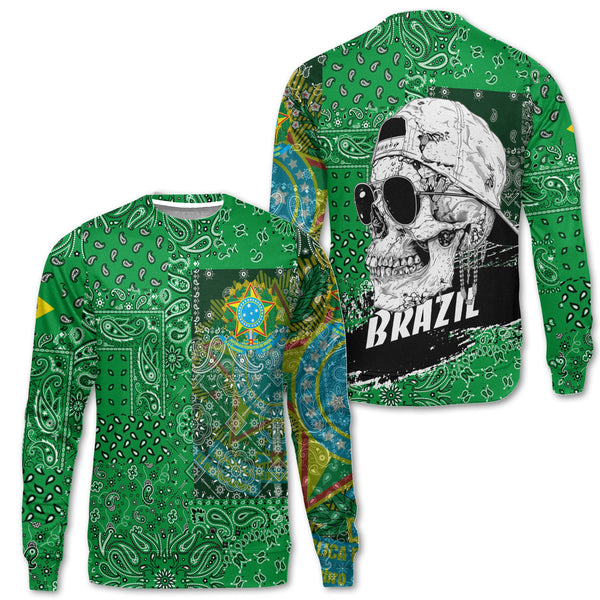 Brazil Sweatshirt Paisley Flag And Skull Style 1