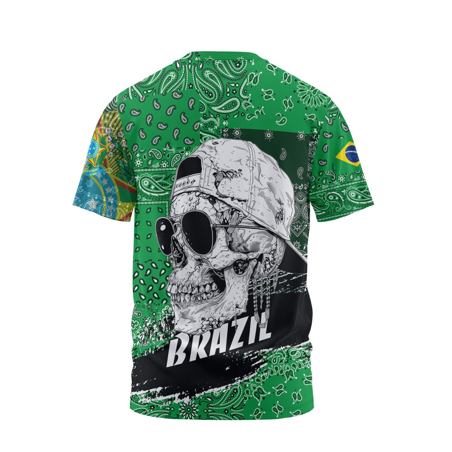 Brazil T Shirt Paisley Flag And Skull Style 2