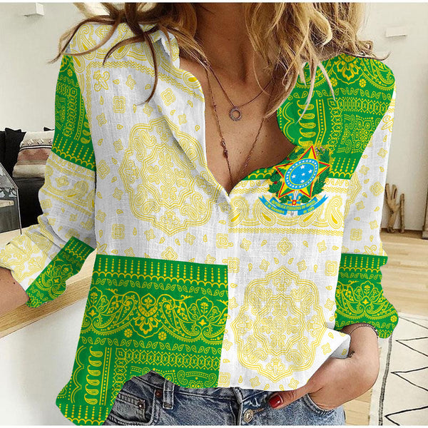 Brazil Women Casual Shirt Flag And Paisley Basic Style 1