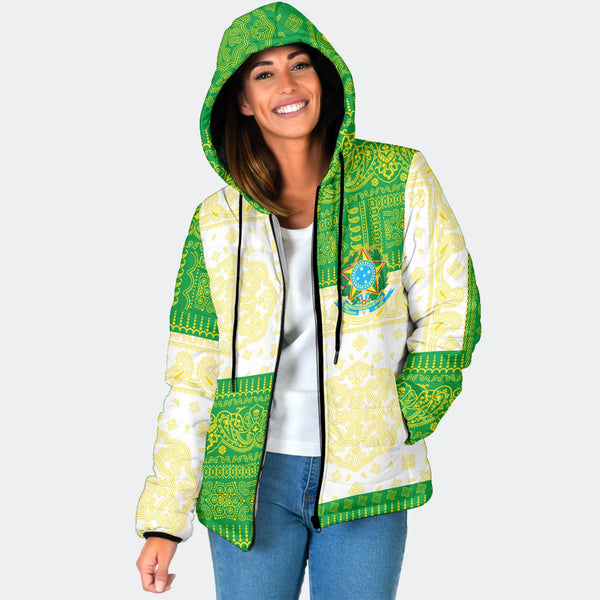 Brazil Women Hooded Padded Jacket Flag And Paisley Basic Style 1