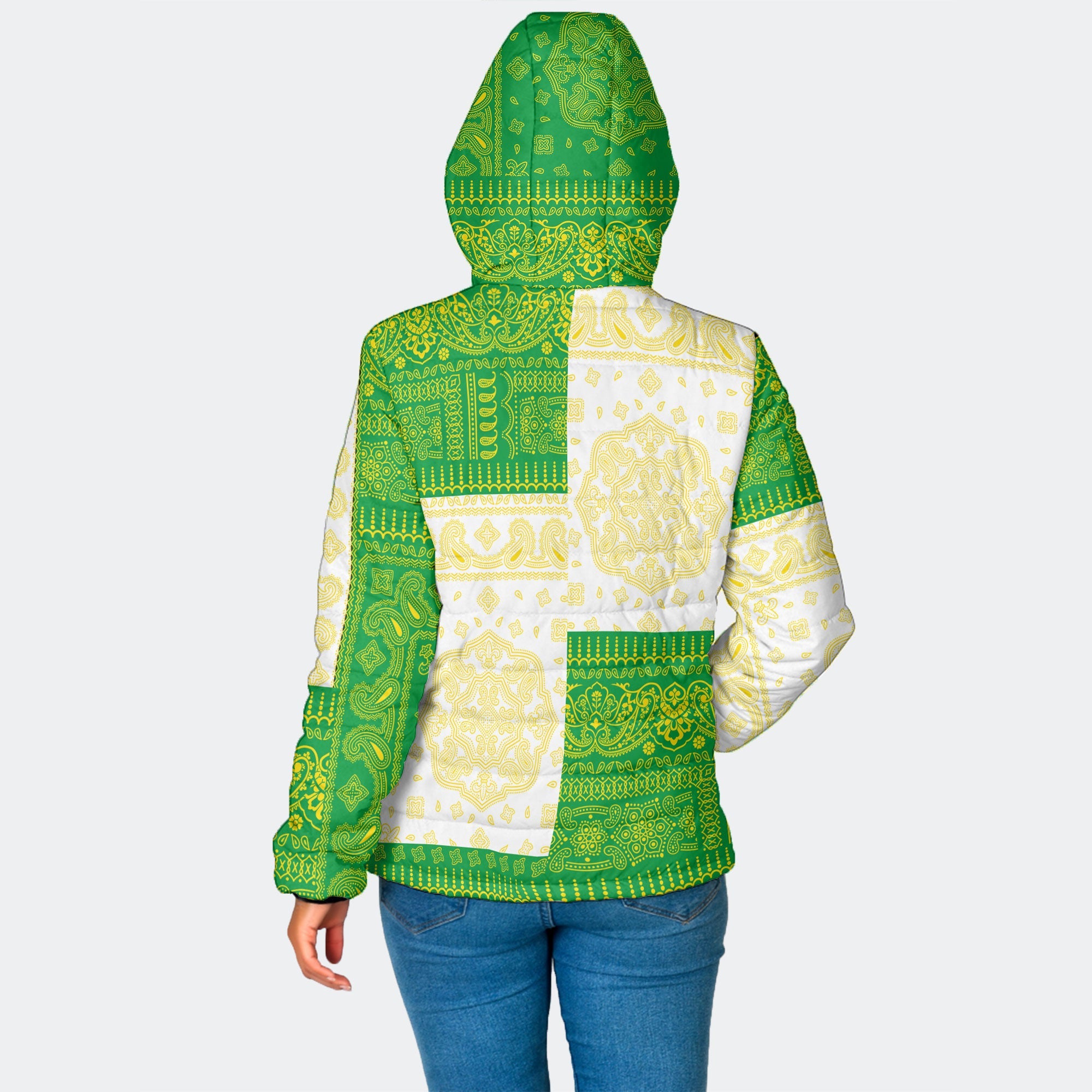 Brazil Women Hooded Padded Jacket Flag And Paisley Basic Style 2