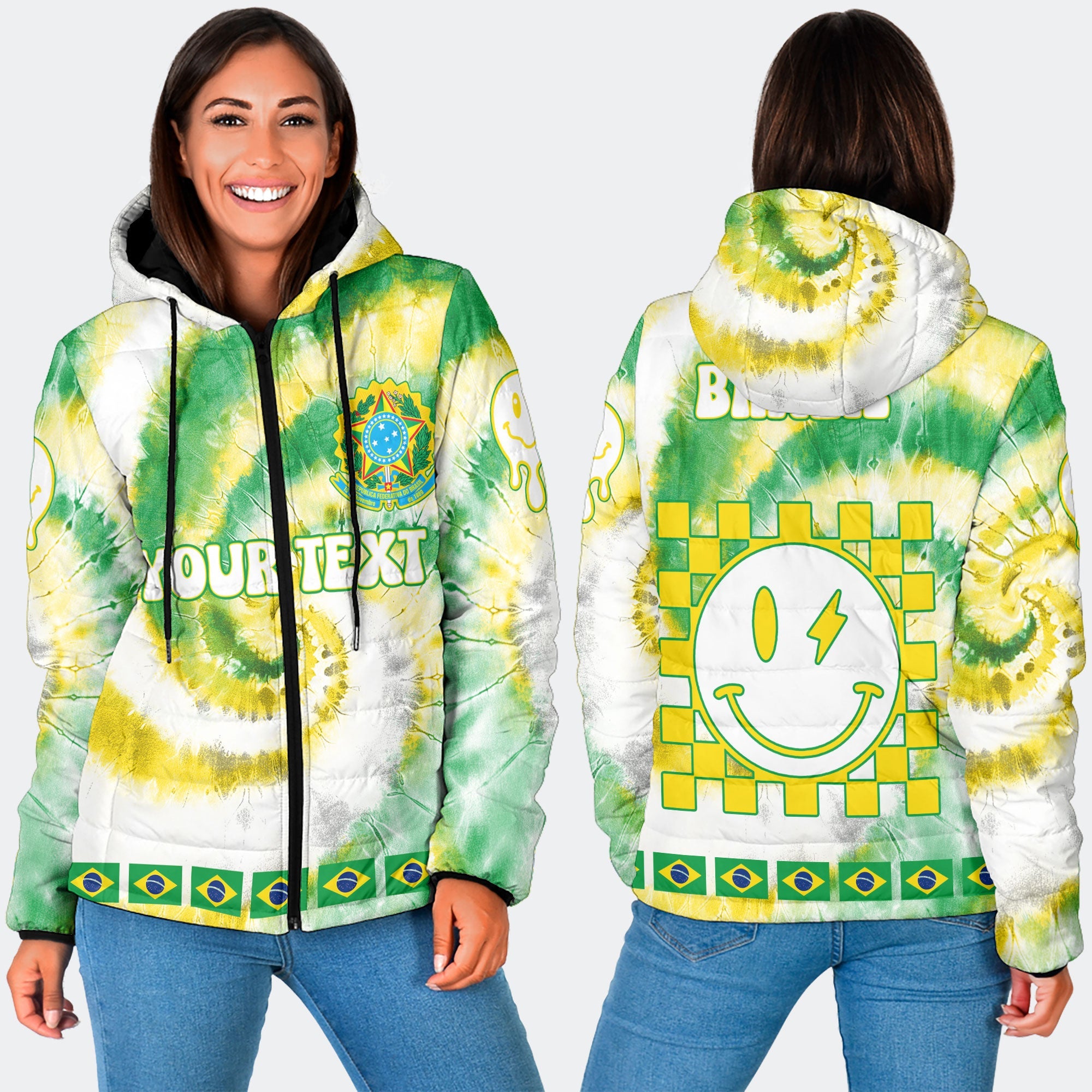 Brazil Women Hooded Padded Jacket Custom Tie Dye Style 3