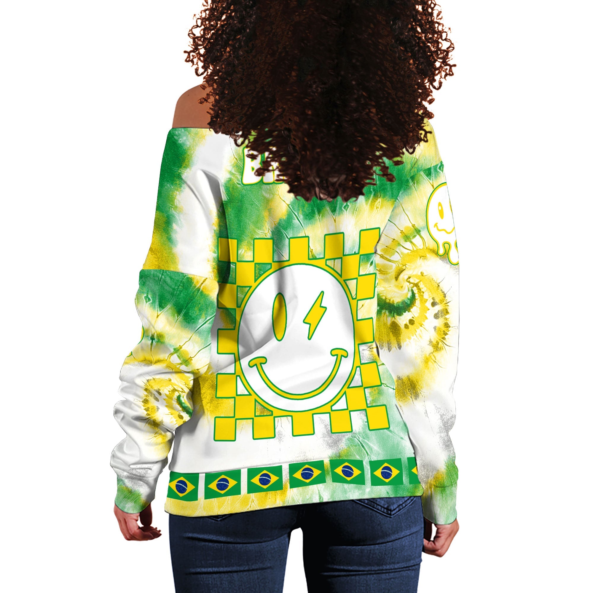 Brazil Women Off Shoulder Sweatshirt Custom Tie Dye Style 1