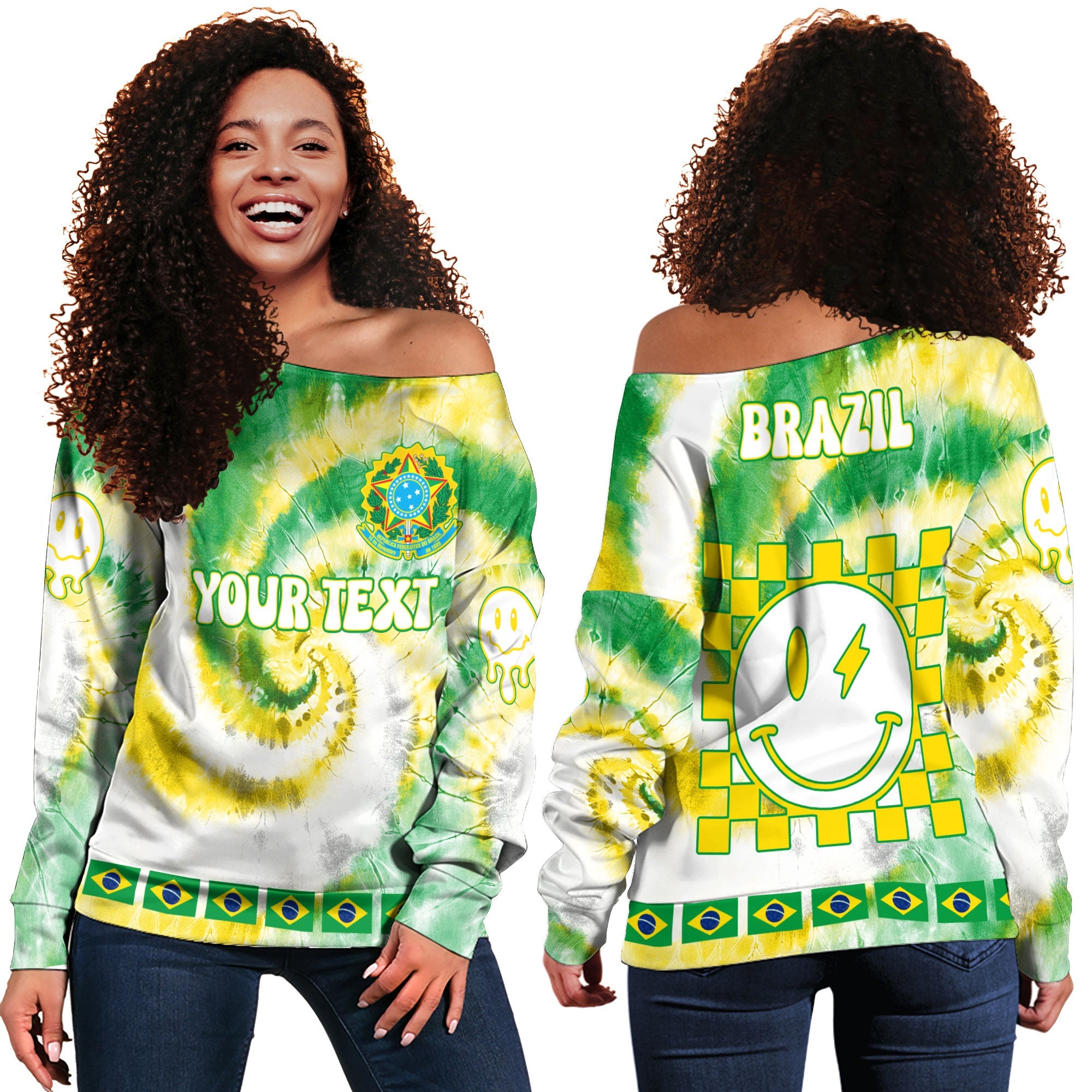 Brazil Women Off Shoulder Sweatshirt Custom Tie Dye Style 2