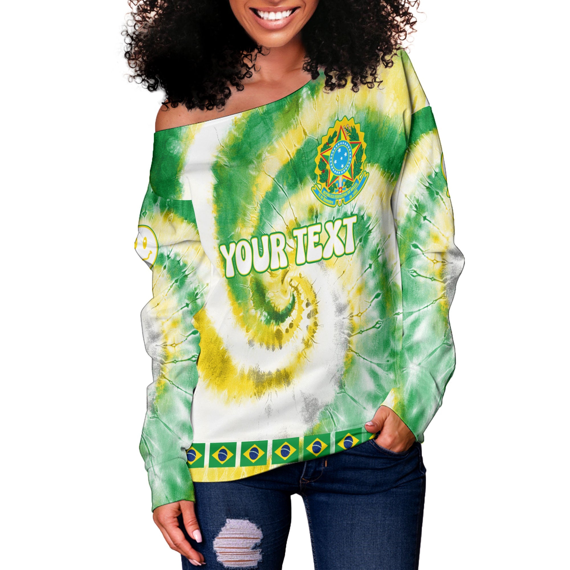 Brazil Women Off Shoulder Sweatshirt Custom Tie Dye Style 3