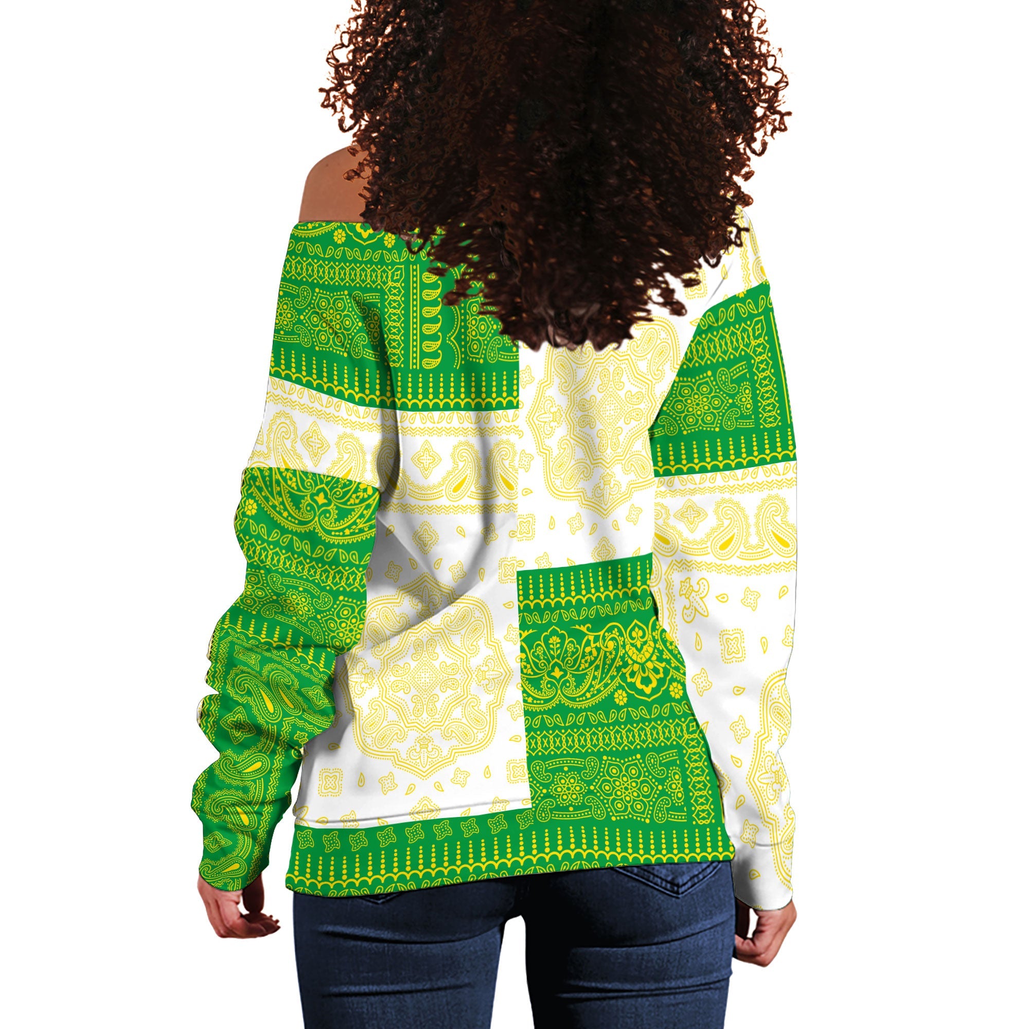 Brazil Women Off Shoulder Sweatshirt Flag And Paisley Basic Style 3