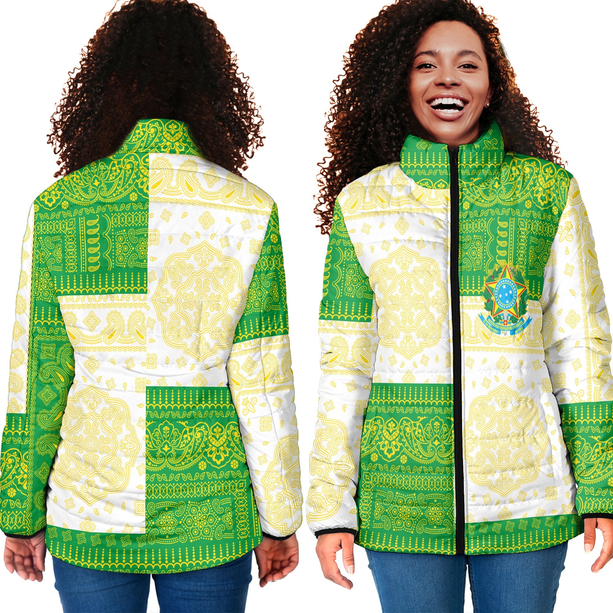 Brazil Women Padded Jacket Flag And Paisley Basic Style 4