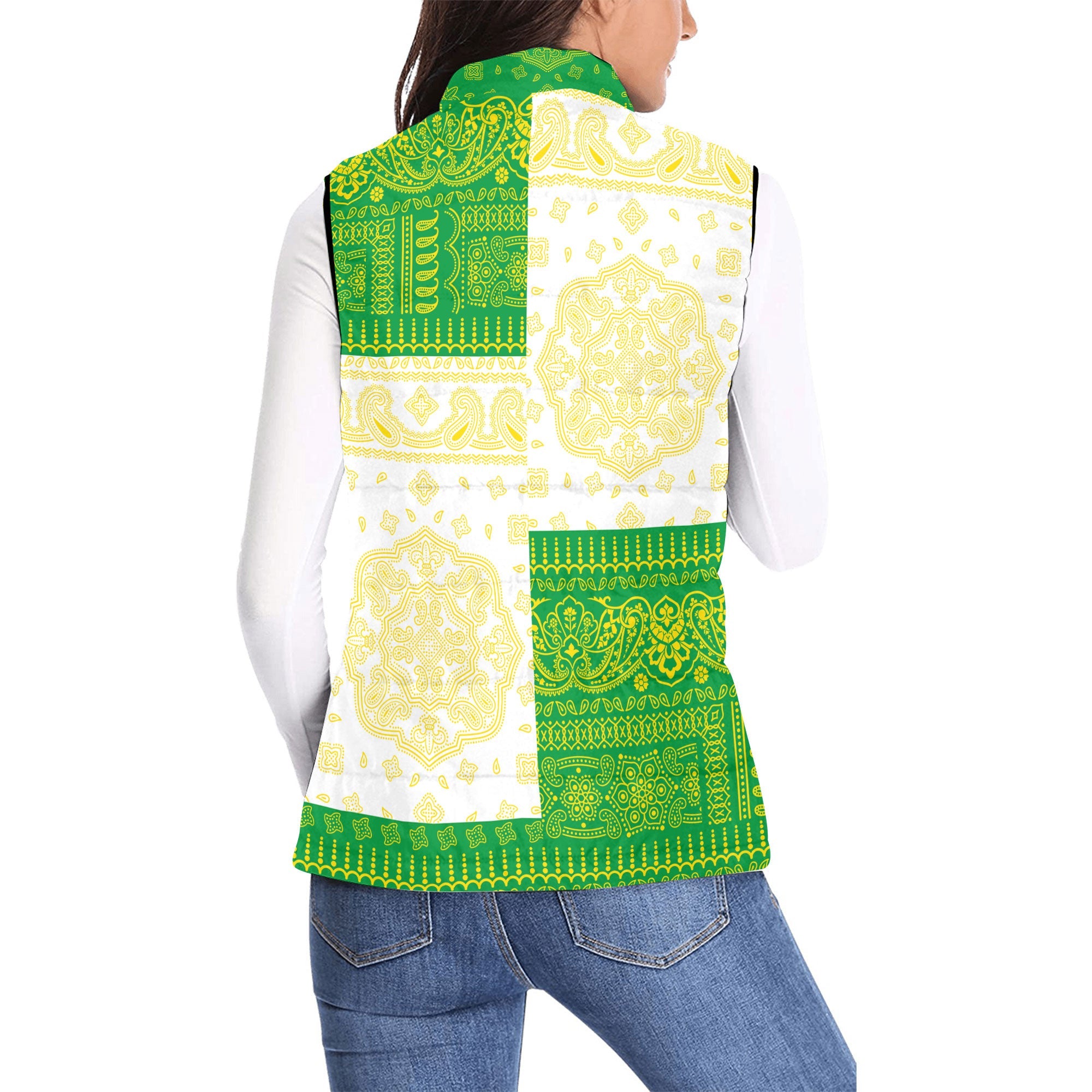 Brazil Women Padded Jacket Vest Flag And Paisley Basic Style 2