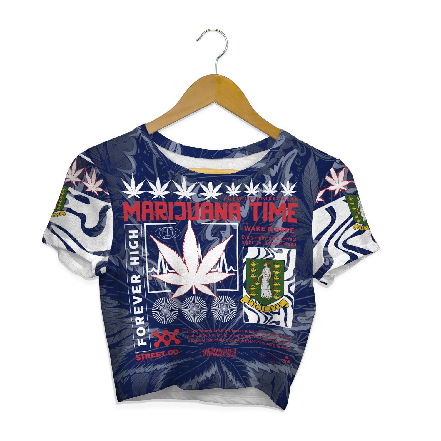 British Virgin Islands Crop Top T Shirt Flag & Coat Of Arms Marijuanas Style