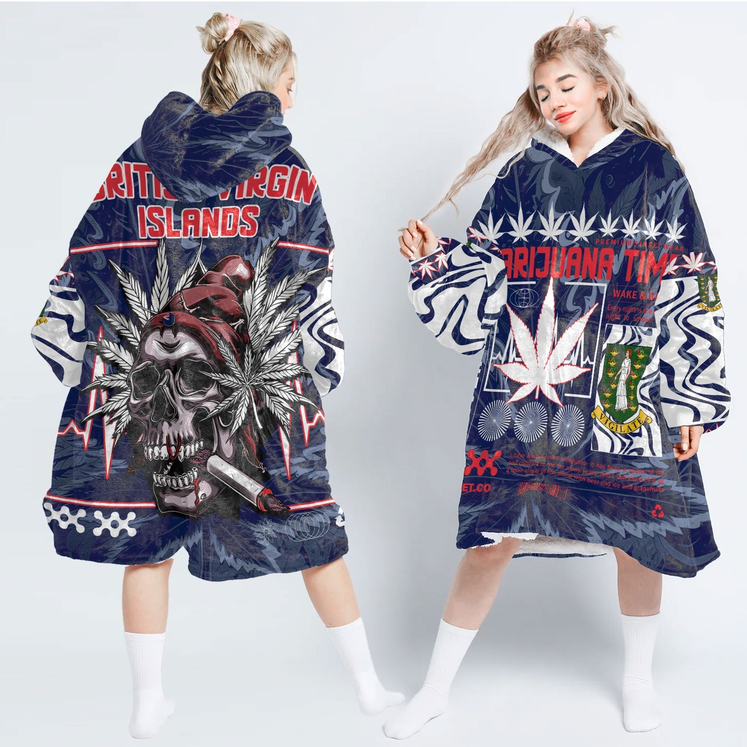 British Virgin Islands Snug Hoodie Flag & Coat Of Arms Marijuanas Style