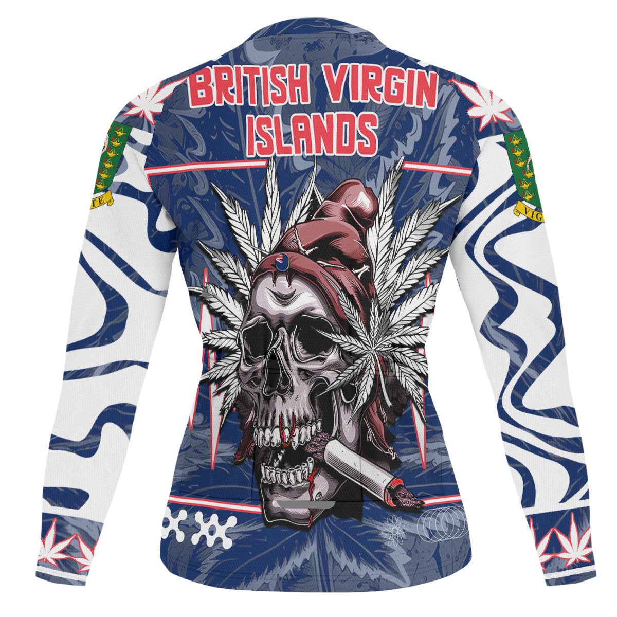 British Virgin Islands Men's Cycling Jersey Long Sleeve Flag & Coat Of Arms Marijuanas Style