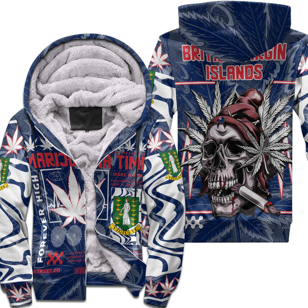 British Virgin Islands Sherpa Hoodie Flag & Coat Of Arms Marijuanas Style