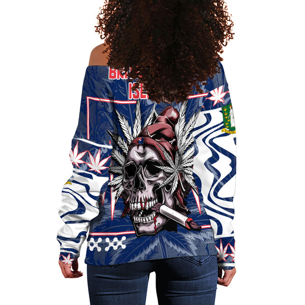 British Virgin Islands Women Off Shoulder Sweatshirt Flag & Coat Of Arms Marijuanas Style