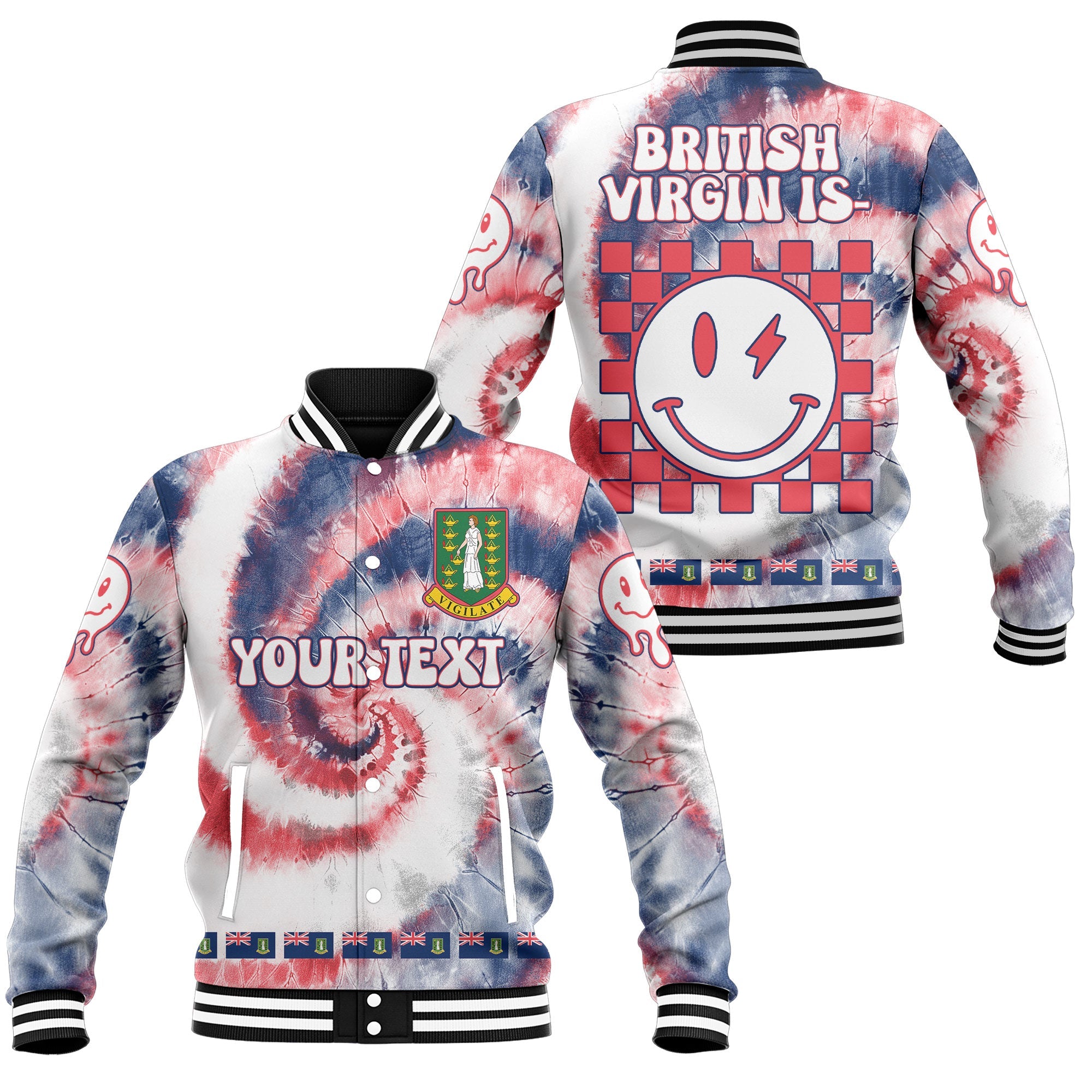 British Virgin Islands Baseball Jacket Custom Tie Dye Style 1