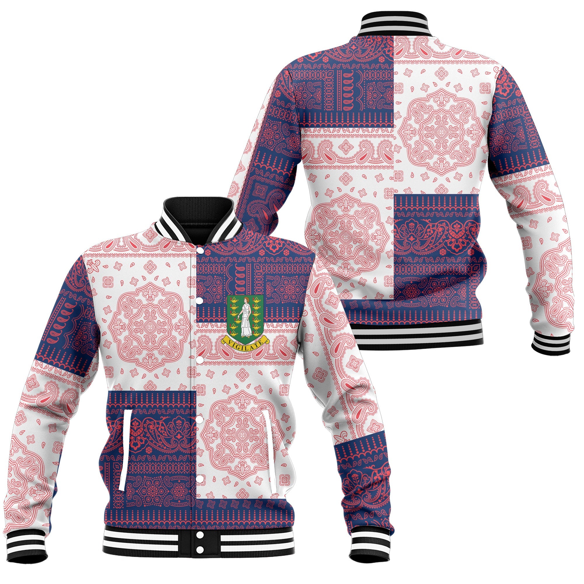 British Virgin Islands Baseball Jacket Flag And Paisley Basic Style 1