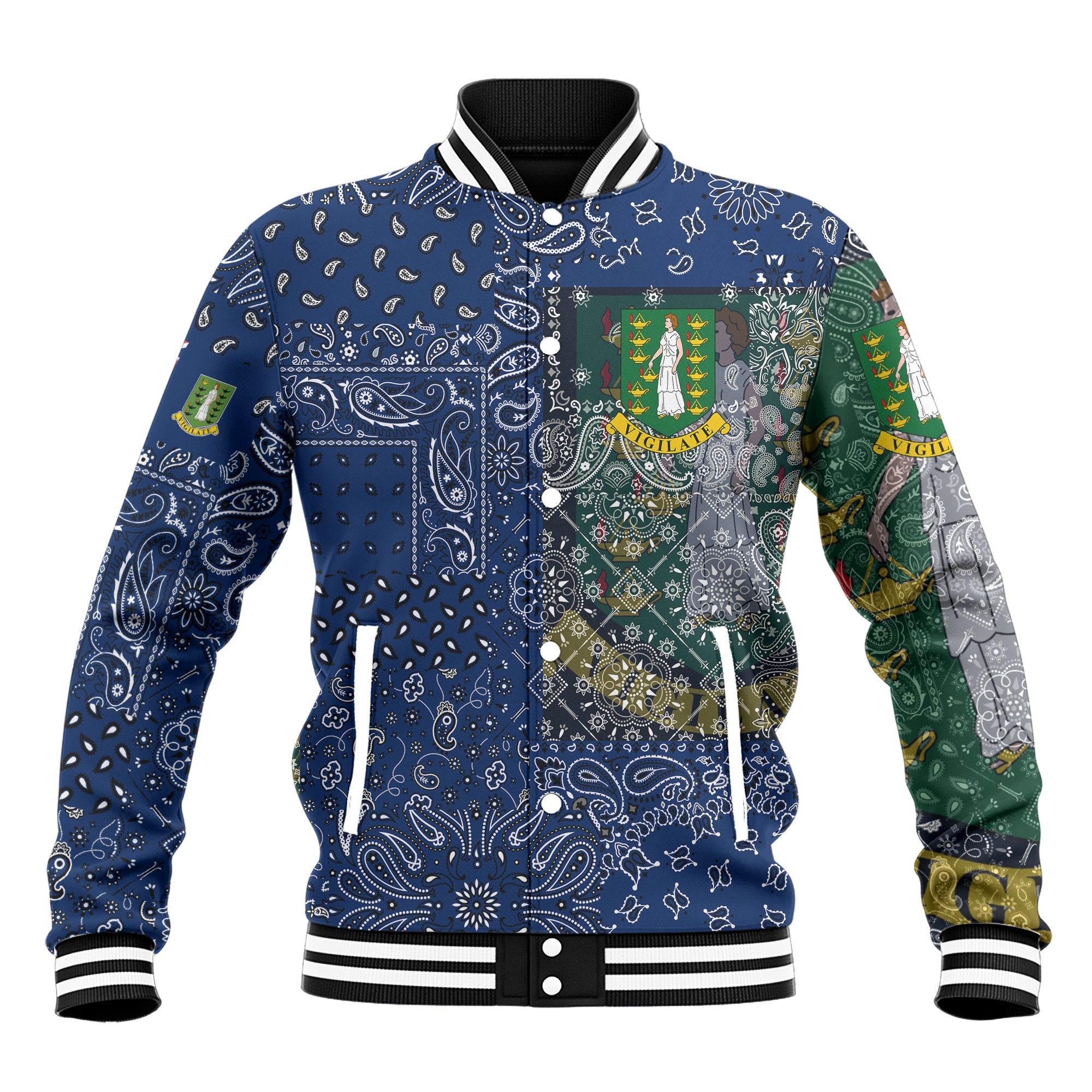 British Virgin Islands Baseball Jacket Paisley Flag And Skull Style 2