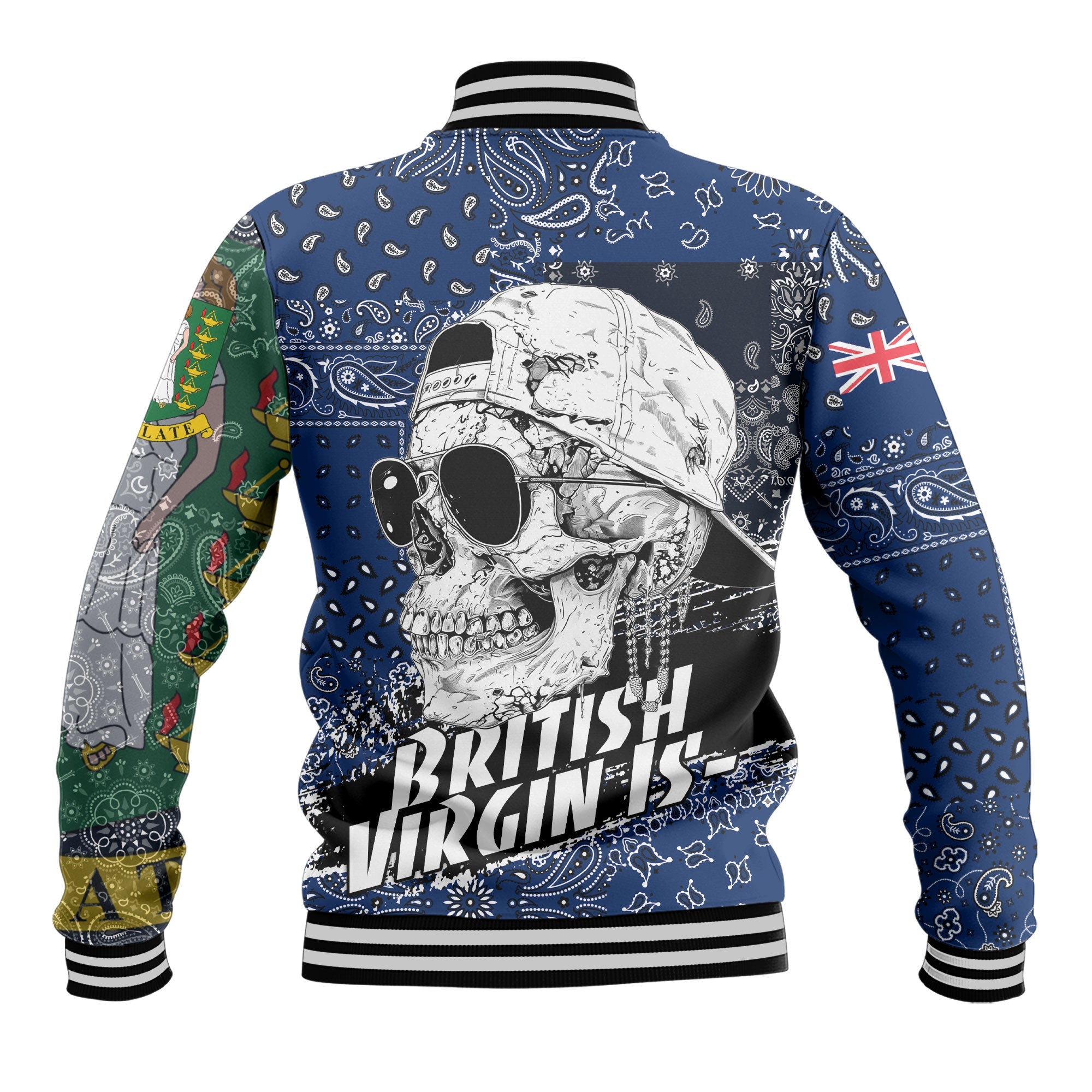 British Virgin Islands Baseball Jacket Paisley Flag And Skull Style 3