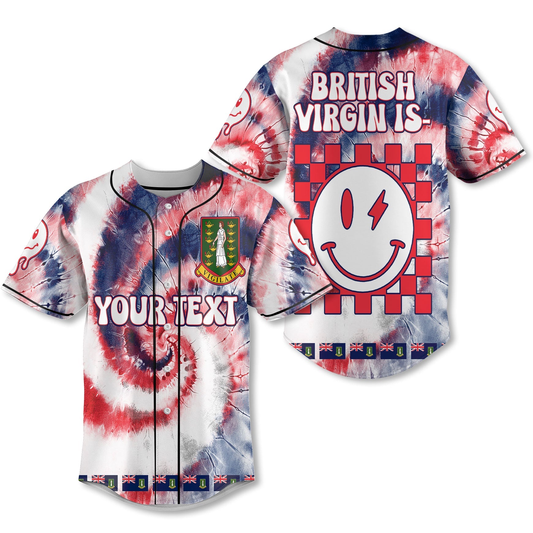 British Virgin Islands Baseball Jersey Custom Tie Dye Style 1