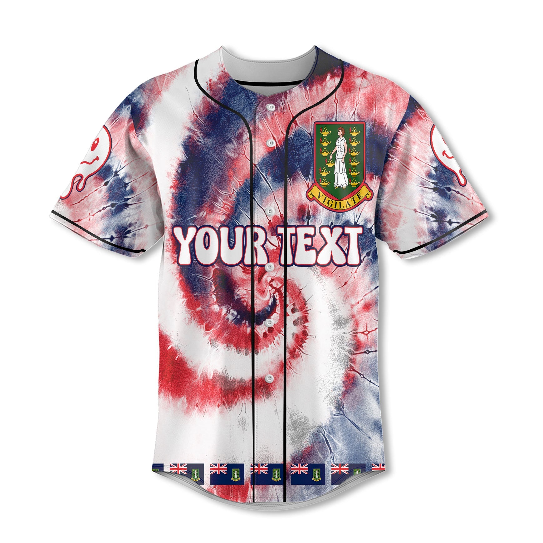 British Virgin Islands Baseball Jersey Custom Tie Dye Style 2