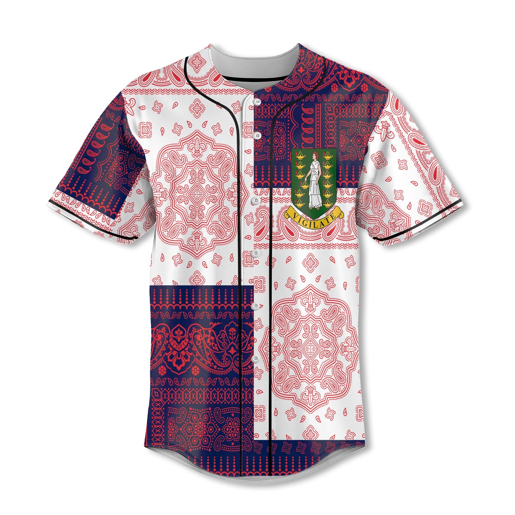 British Virgin Islands Baseball Jersey Flag And Paisley Basic Style 2