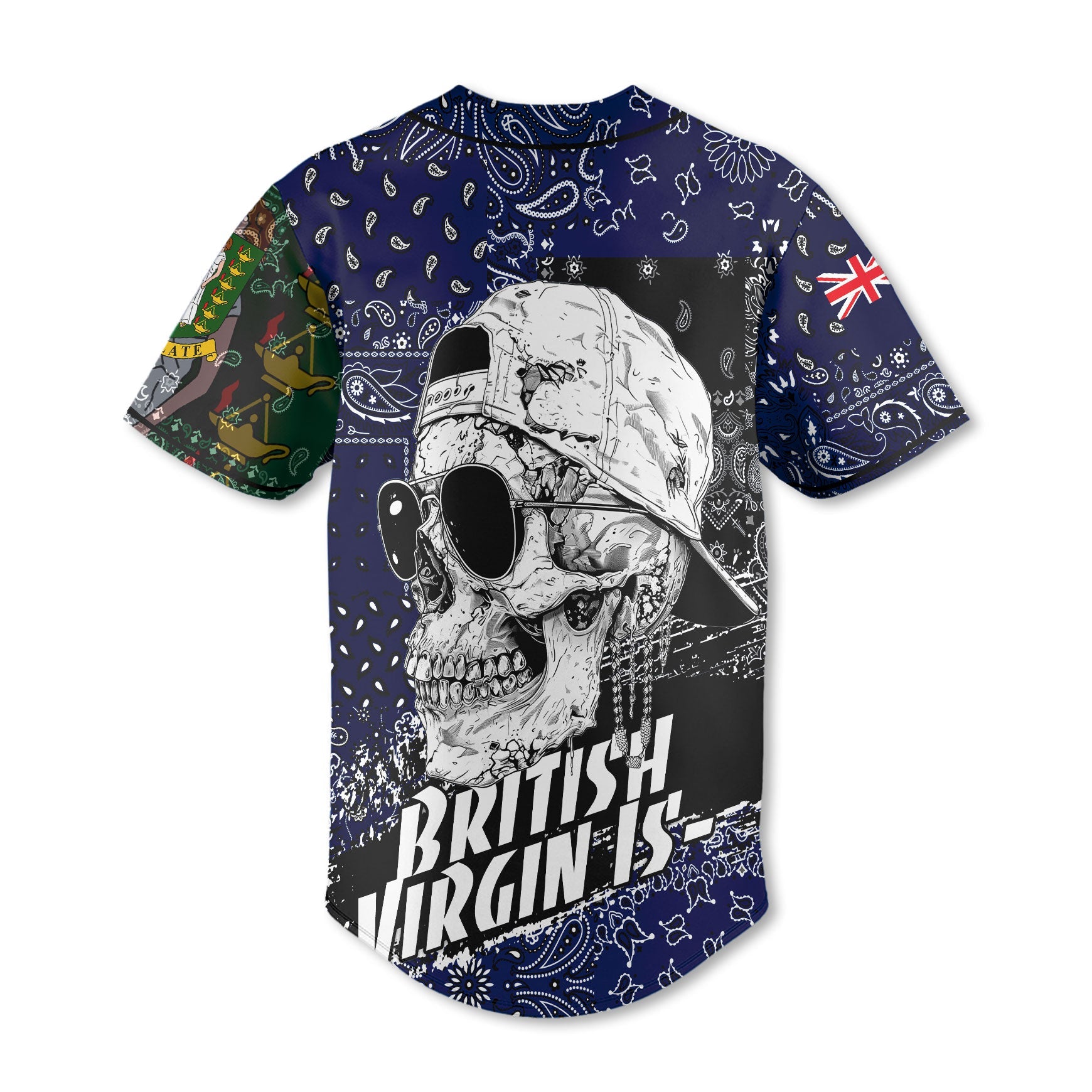 British Virgin Islands Baseball Jersey Paisley Flag And Skull Style 3