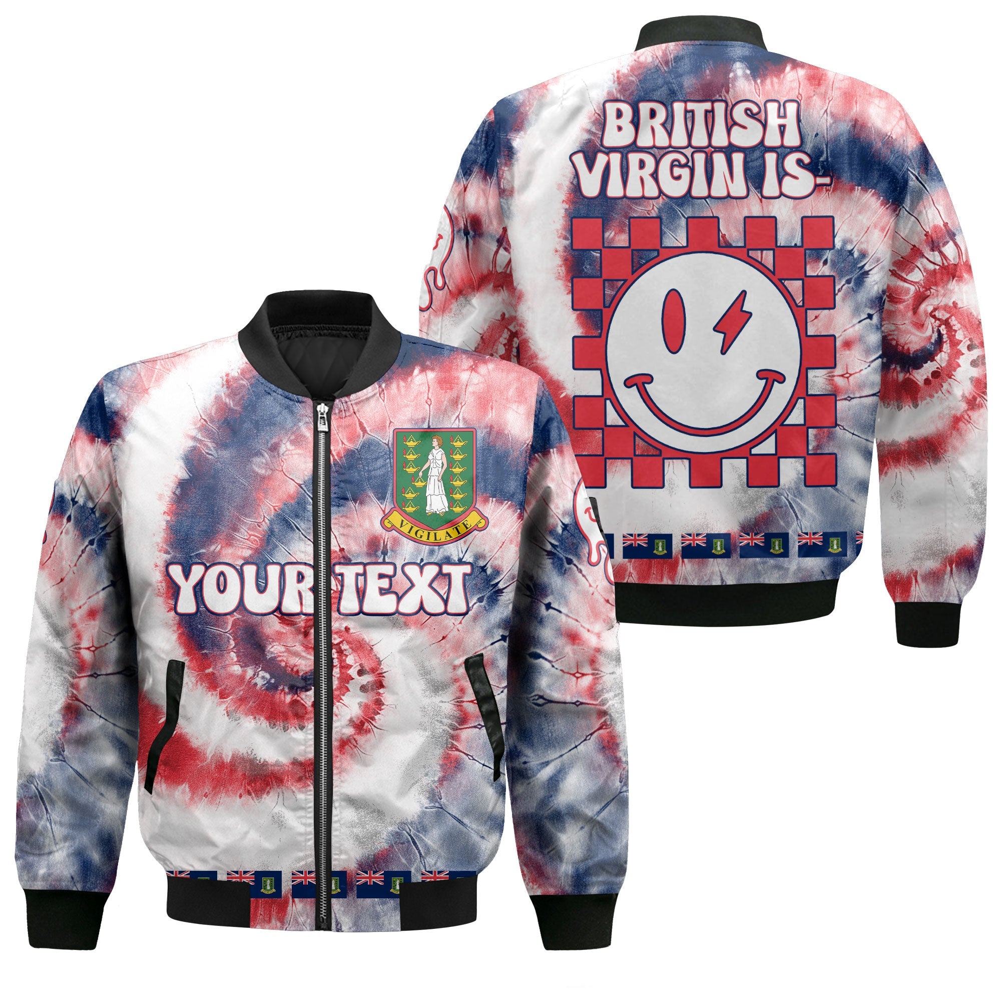 British Virgin Islands Bomber Jacket Custom Tie Dye Style 1