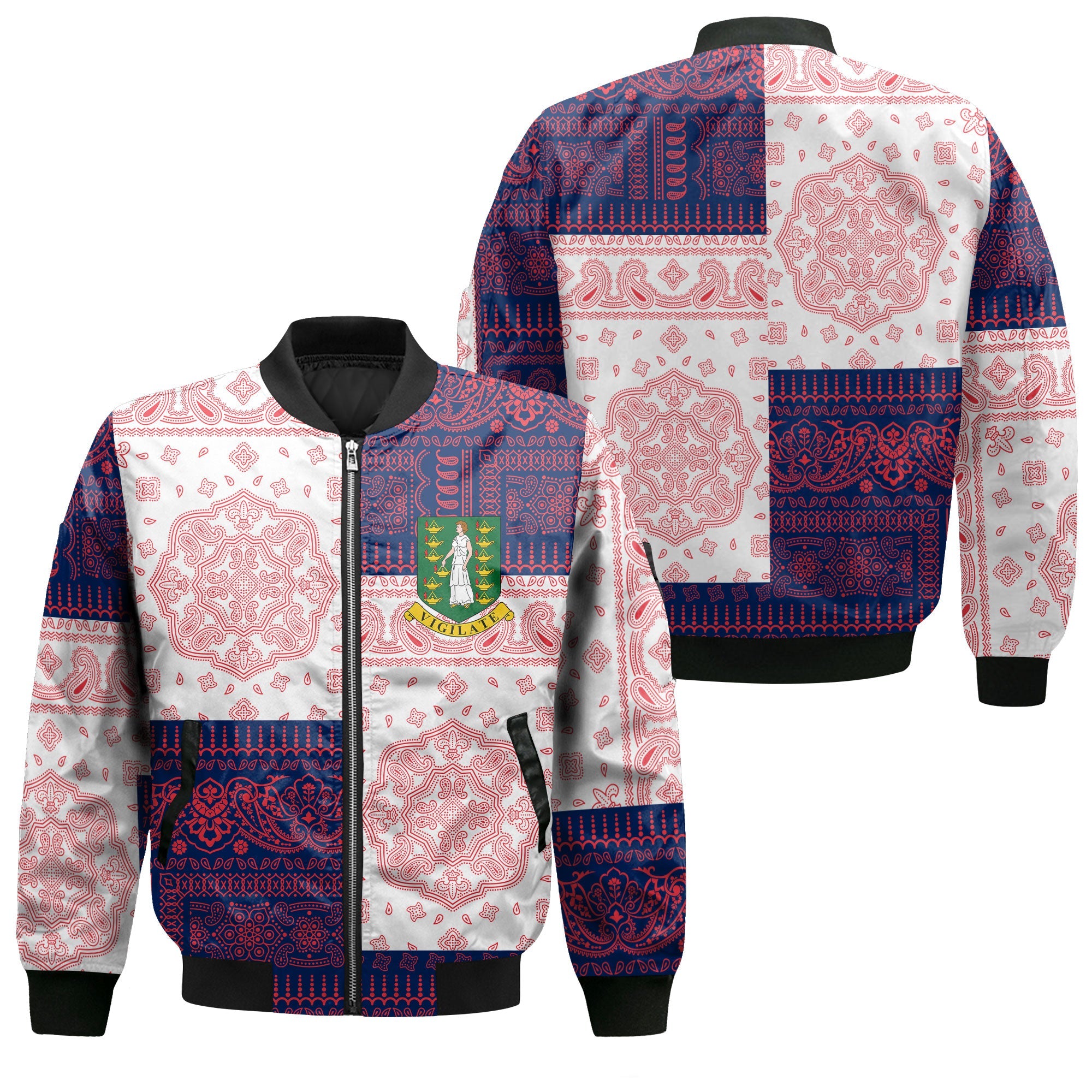 British Virgin Islands Bomber Jacket Flag And Paisley Basic Style 1