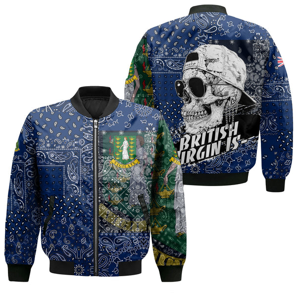 British Virgin Islands Bomber Jacket Paisley Flag And Skull Style 1