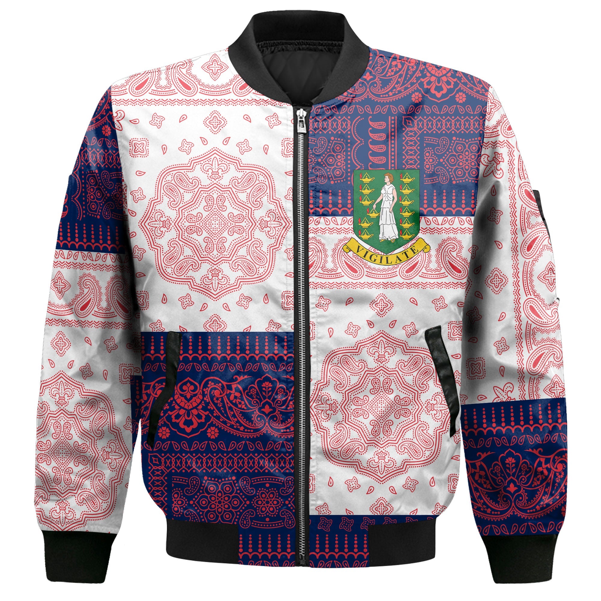 British Virgin Islands Bomber Jacket Flag And Paisley Basic Style 2