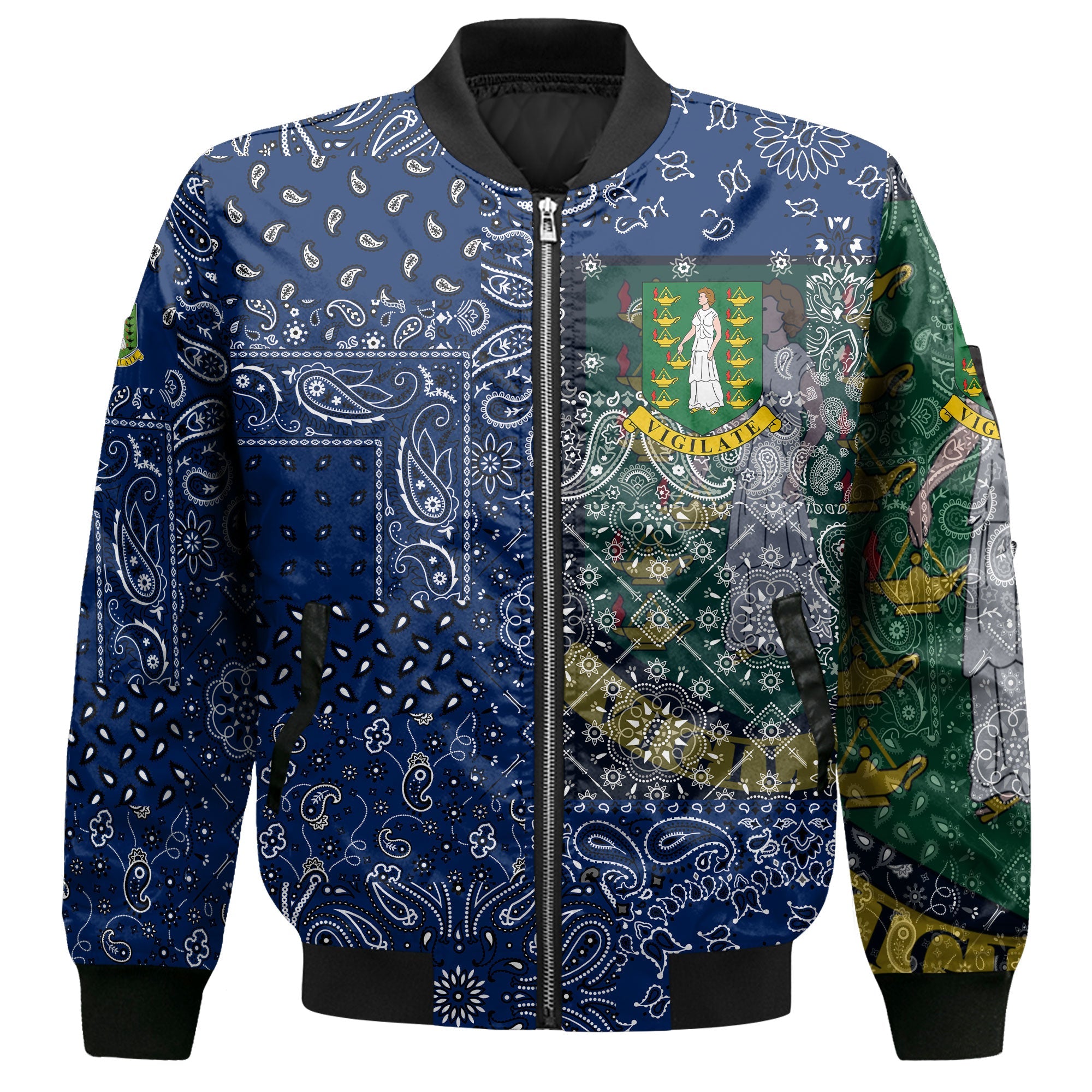 British Virgin Islands Bomber Jacket Paisley Flag And Skull Style 2