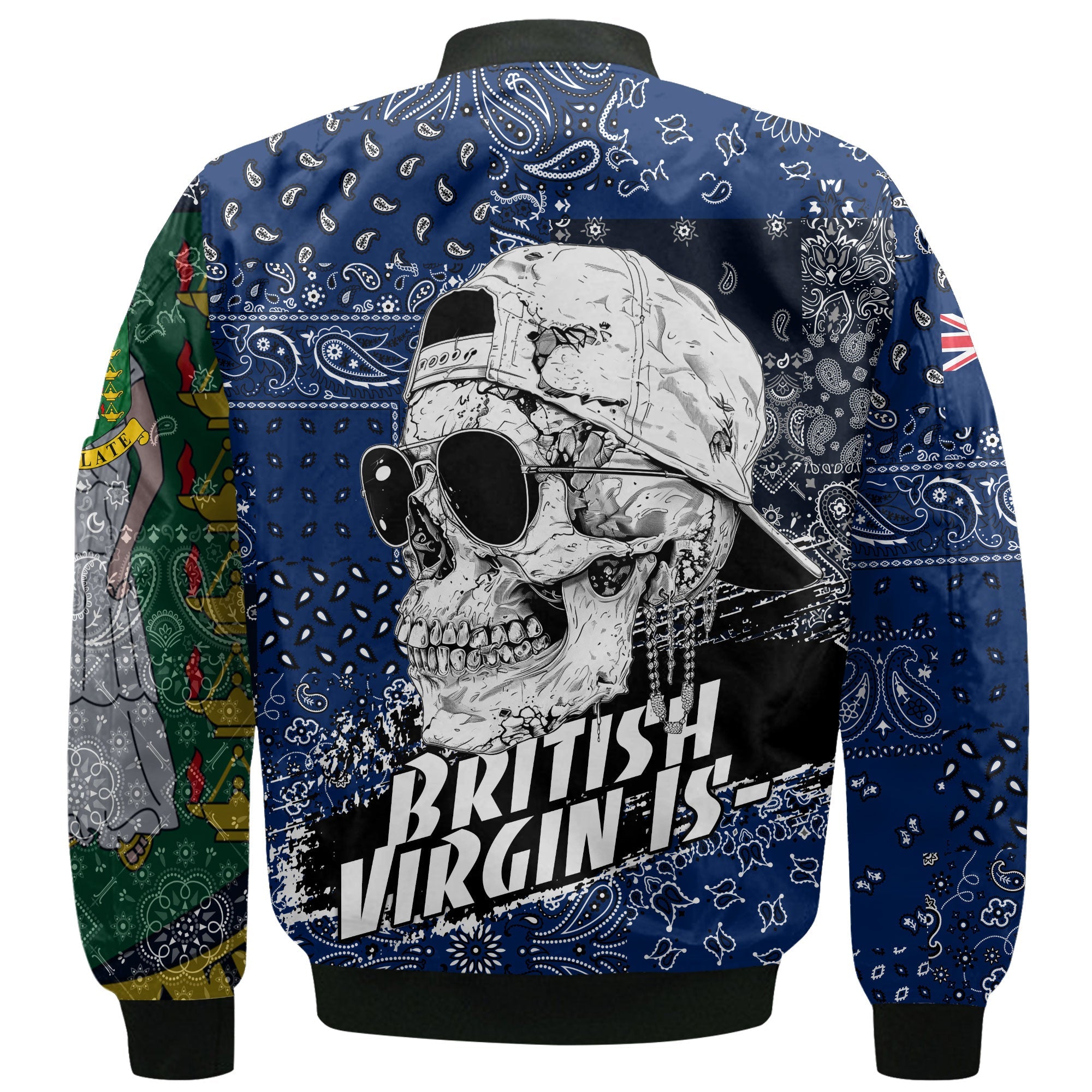 British Virgin Islands Bomber Jacket Paisley Flag And Skull Style 3