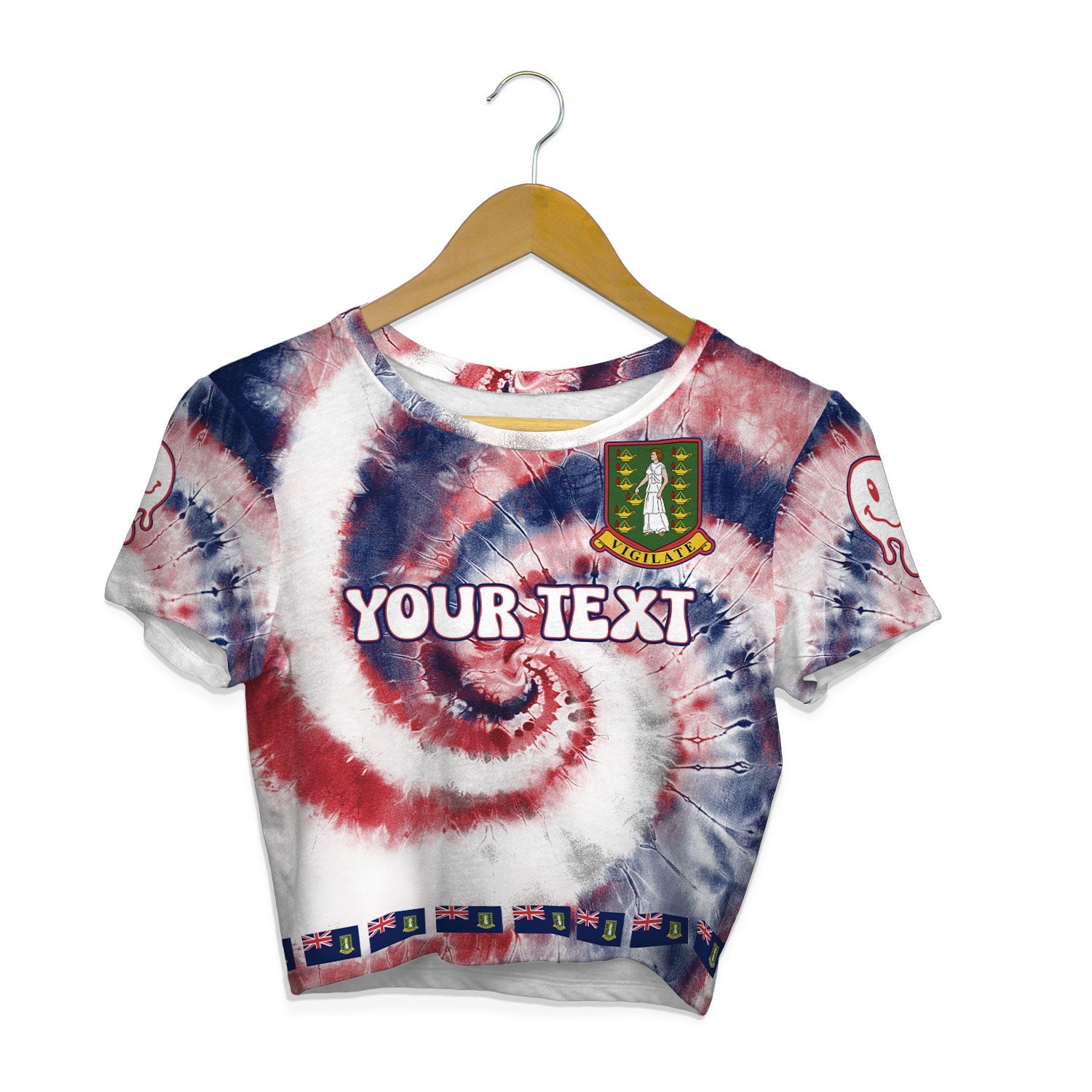 British Virgin Islands Croptop T Shirt Custom Tie Dye Style 1