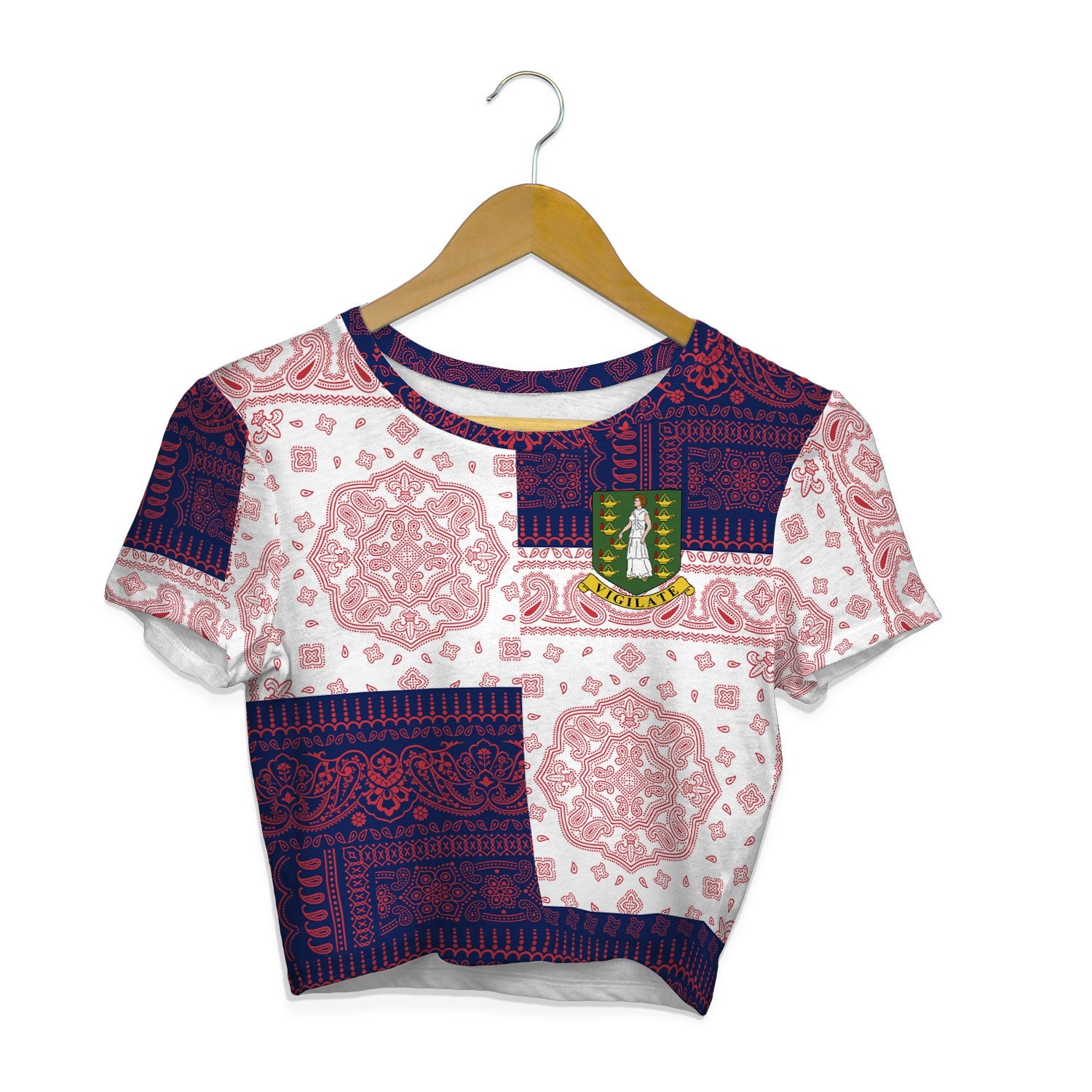 British Virgin Islands Croptop T Shirt Flag And Paisley Basic Style 1