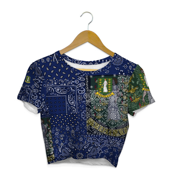 British Virgin Islands Croptop T Shirt Paisley Flag And Skull Style 1