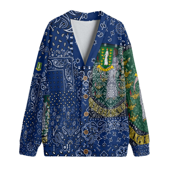 British Virgin Islands Fleece Cardigan Paisley Flag And Skull Style 1