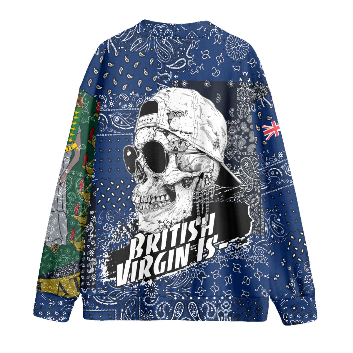 British Virgin Islands Fleece Cardigan Paisley Flag And Skull Style 2