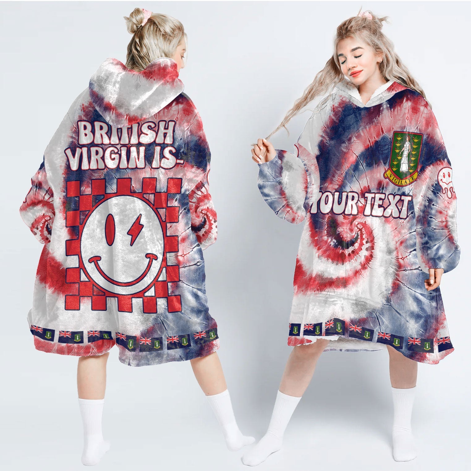 British Virgin Islands Hoodie Blanket Custom Tie Dye Style 1