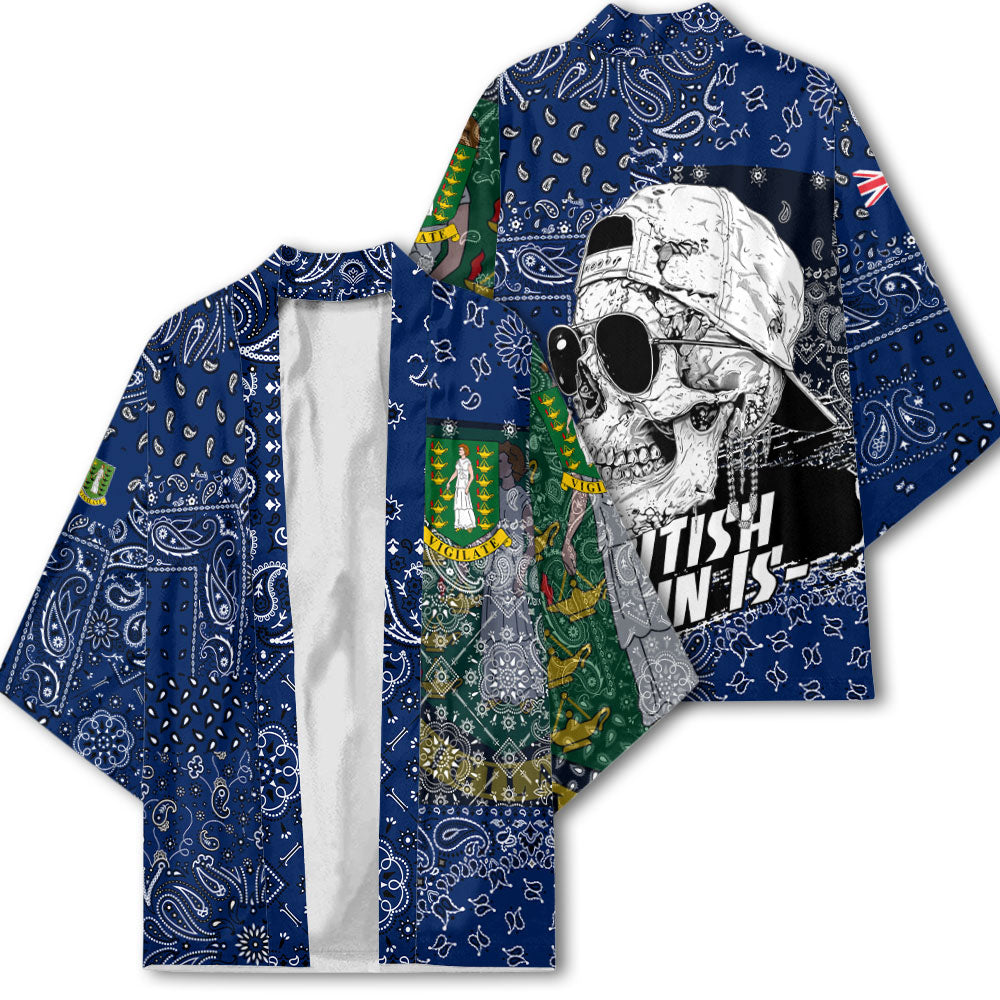 British Virgin Islands Kimono Paisley Flag And Skull Style 2