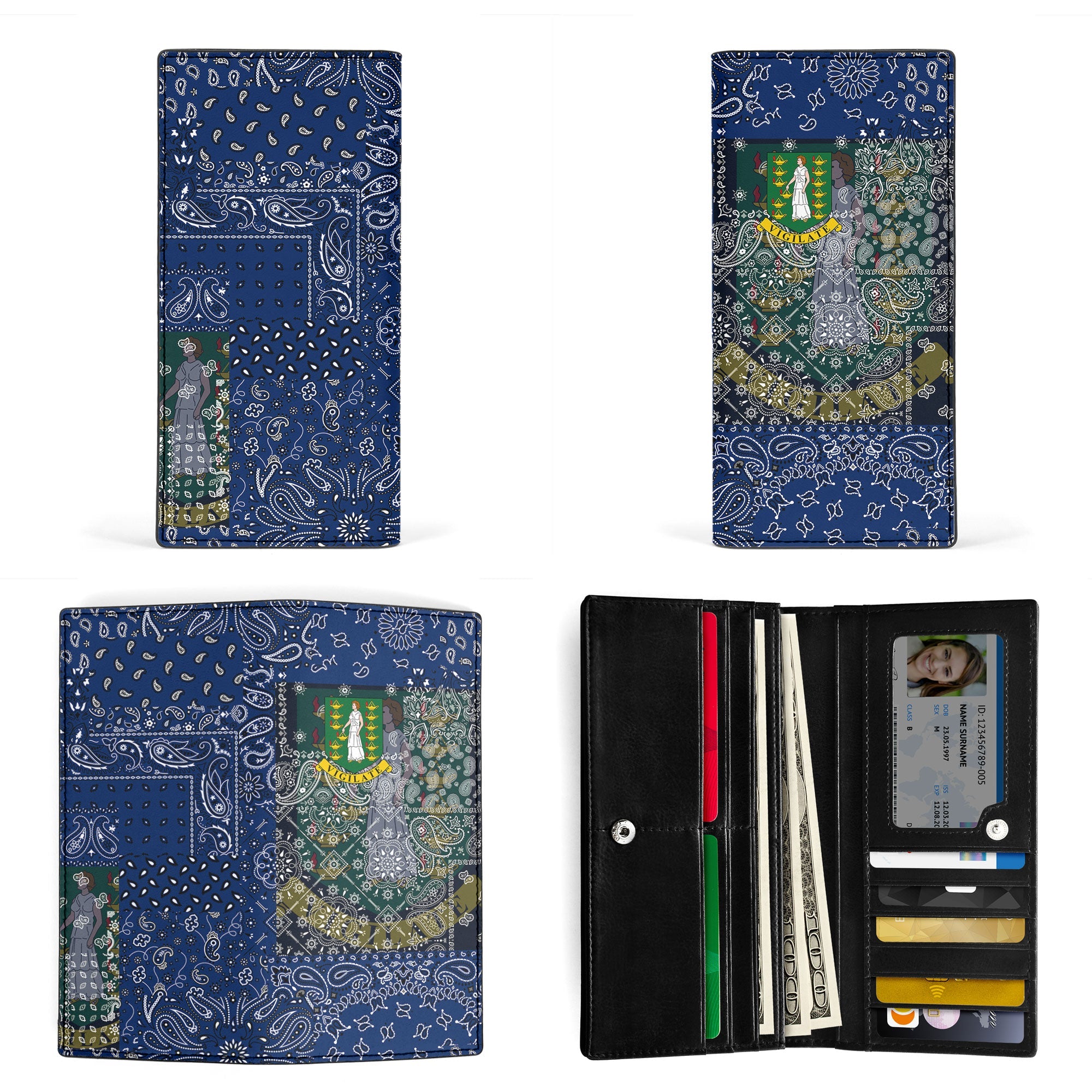 British Virgin Islands Leather Wallet Paisley Flag And Skull Style 3