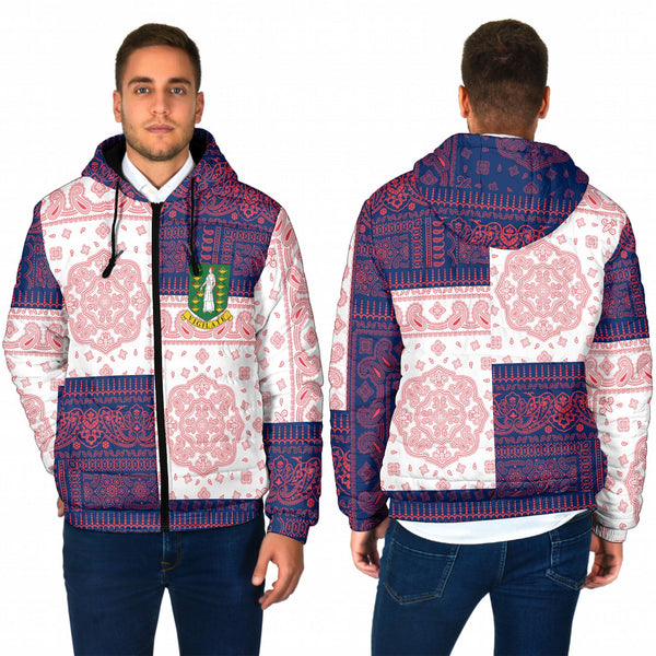 British Virgin Islands Men Hooded Padded Jacket Flag And Paisley Basic Style 1