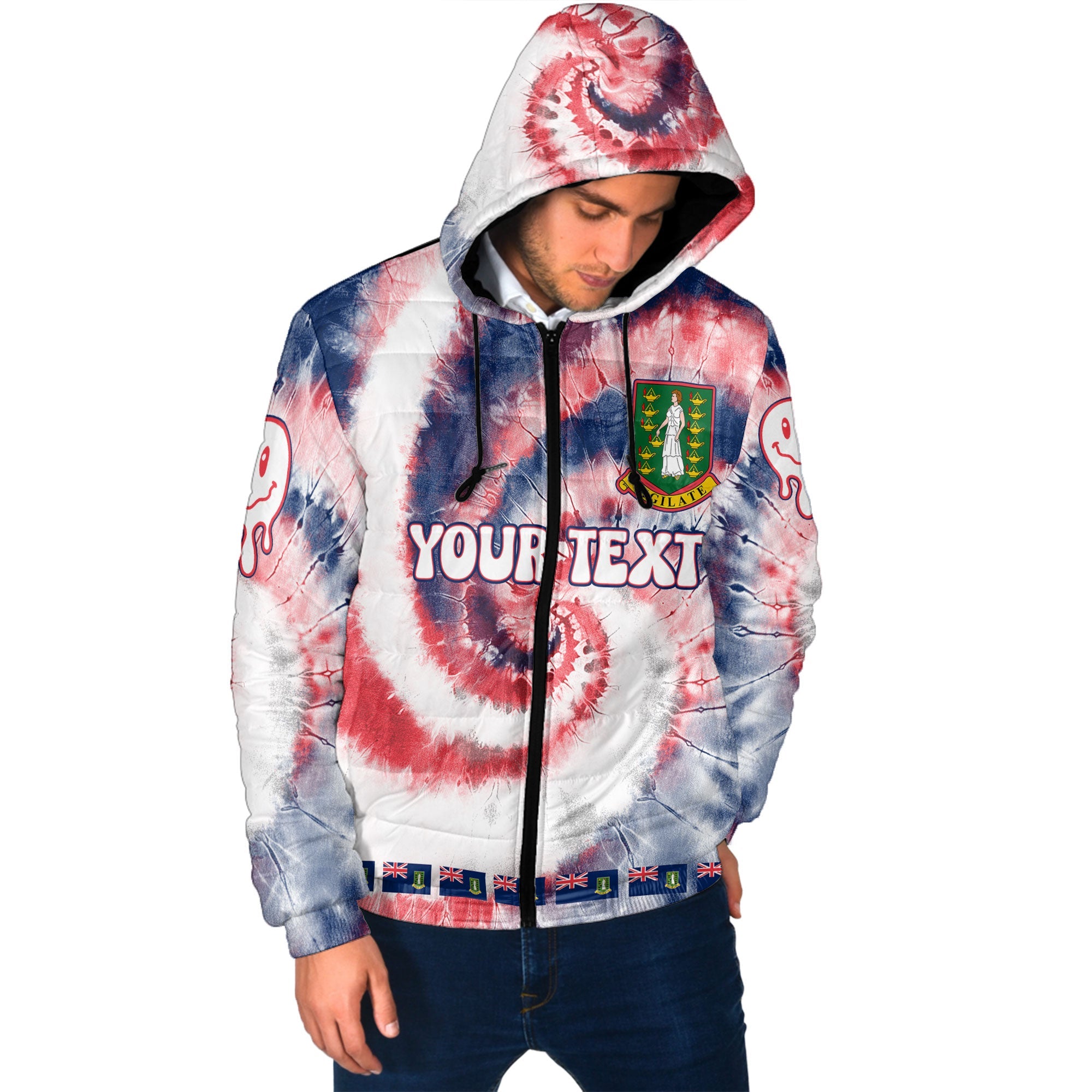 British Virgin Islands Men Hooded Padded Jacket Custom Tie Dye Style 2