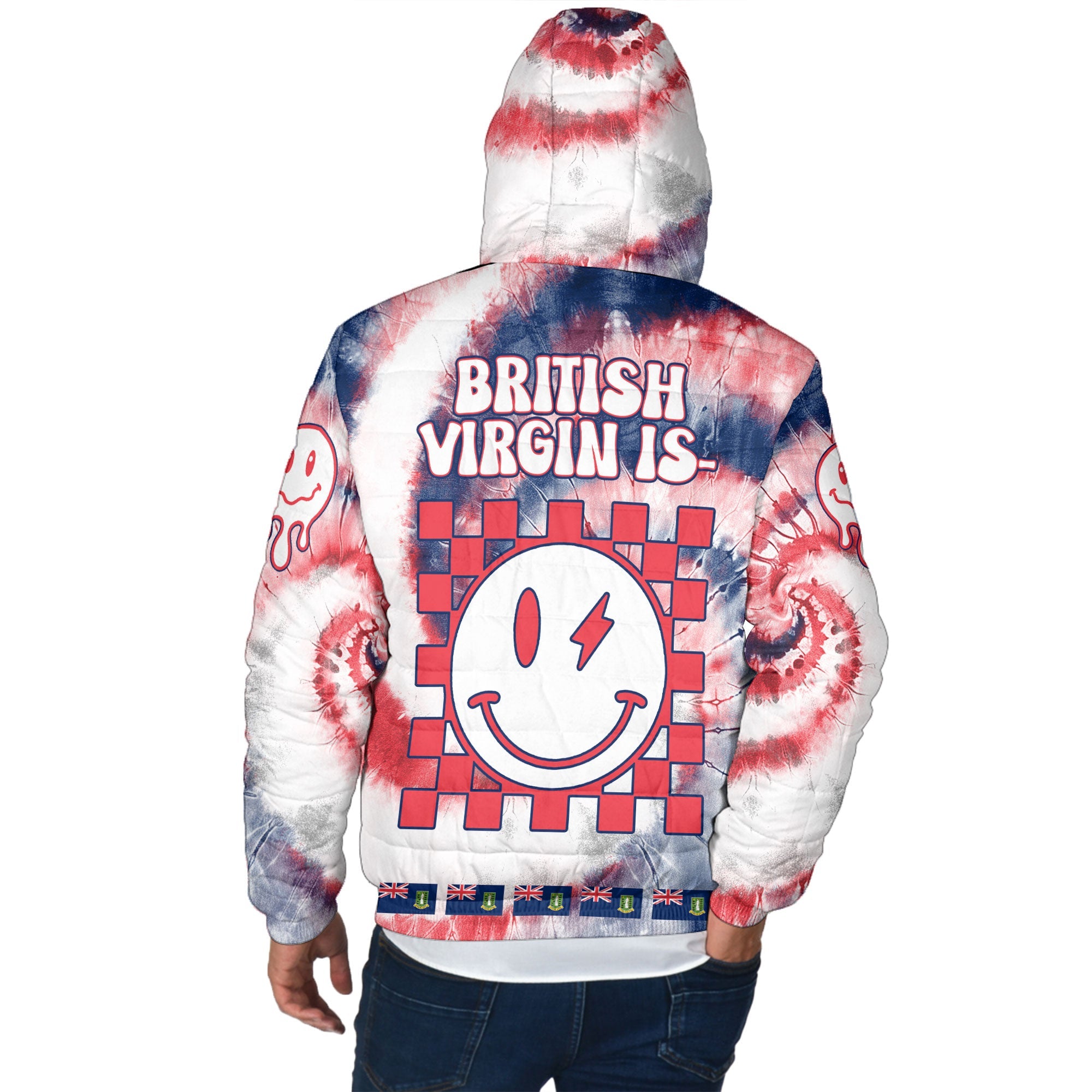 British Virgin Islands Men Hooded Padded Jacket Custom Tie Dye Style 3