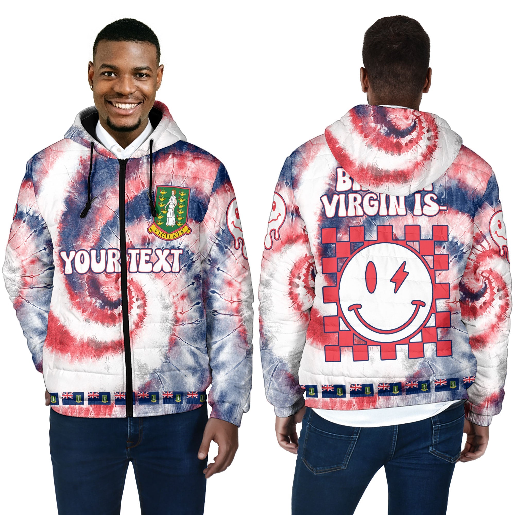 British Virgin Islands Men Hooded Padded Jacket Custom Tie Dye Style 4