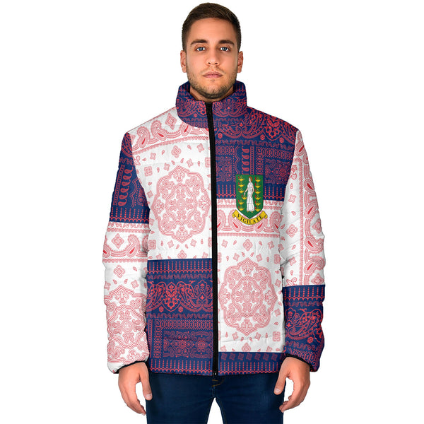 British Virgin Islands Men Padded Jacket Flag And Paisley Basic Style 1