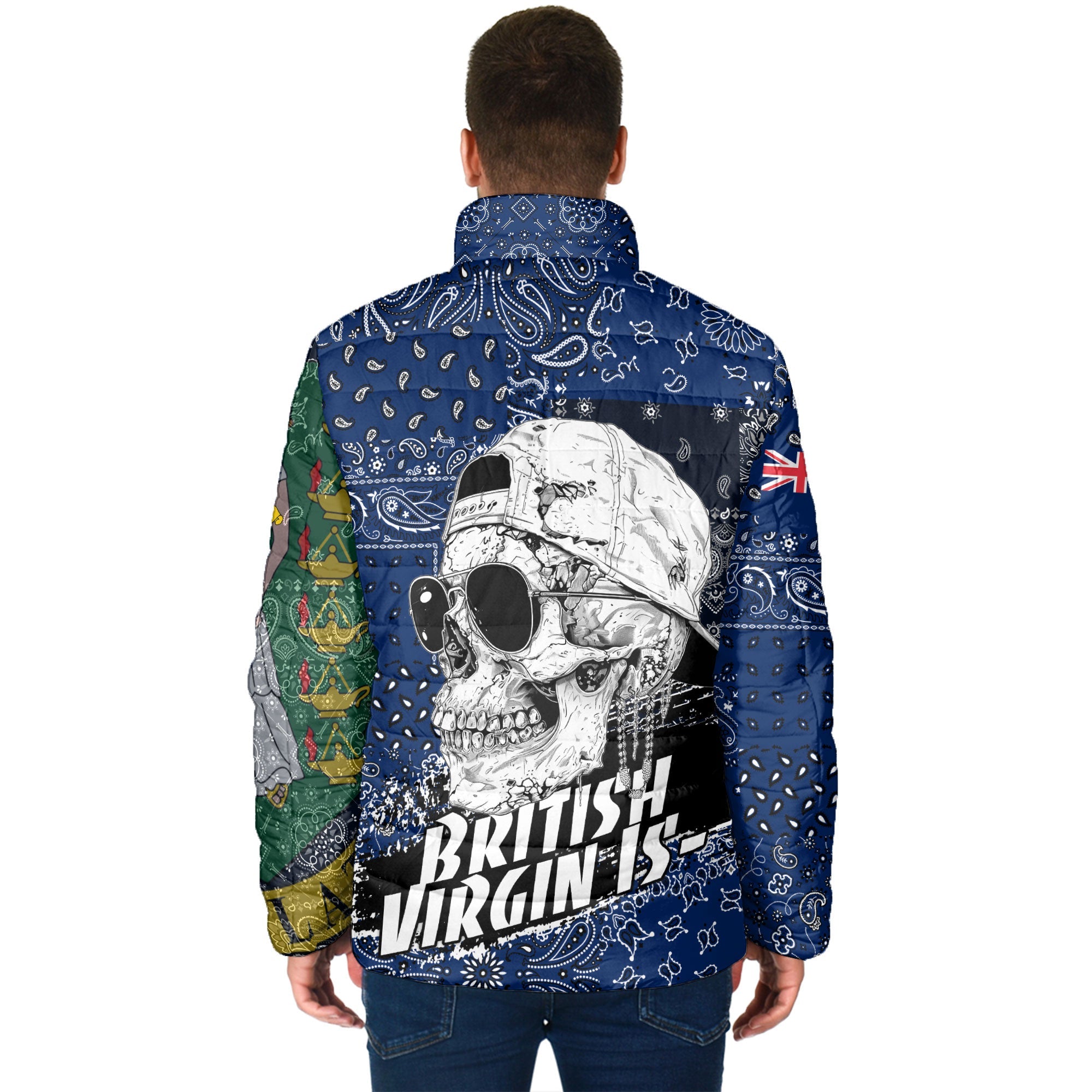 British Virgin Islands Men Padded Jacket Paisley Flag And Skull Style 4